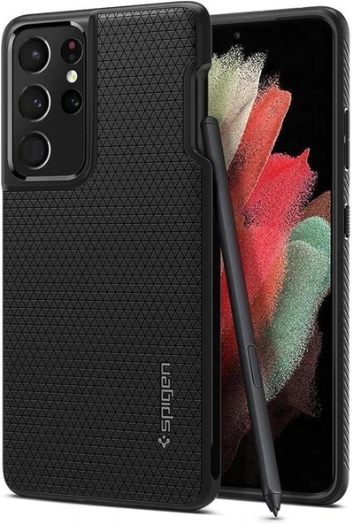 Spigen Galaxy S21 Ultra ile Uyumlu ince Kılıf Liquid Air Hava Kanalı Teknolojisi™ Askeri Sınıf Koruma Dokulu Yüzey Kapak Matte Black ürün görseli