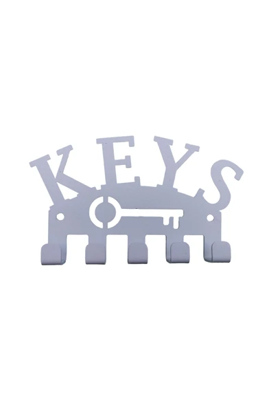 AJU Anahtar Askılığı Keys Yazılı Dekoratif Metal Tasarım Anahtarlık Paslanmaz Hediyelik Beyaz