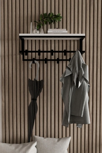 AJU Raflı Metal Duvar Askılığı – Modern Ceket, Mont, Havlu ve Şemsiye Askısı ürün görseli