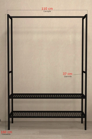 AJU Gardırop Açık Elbise Askılığı Ayakkabılık Metal Butik Askılık 2Raflı Çok Amaçlı Modern Elbise Dolabı - 5