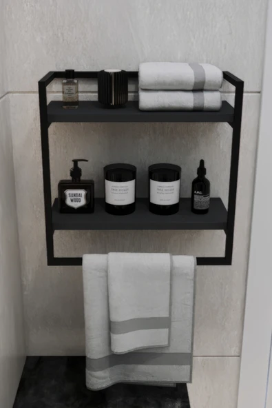 AJU Havluluk 2 Katlı Duvara Monte Raf Aksesuarlık Şal Askılığı Banyo Mutfak Düzenleyici Çok Amaçlı Raf