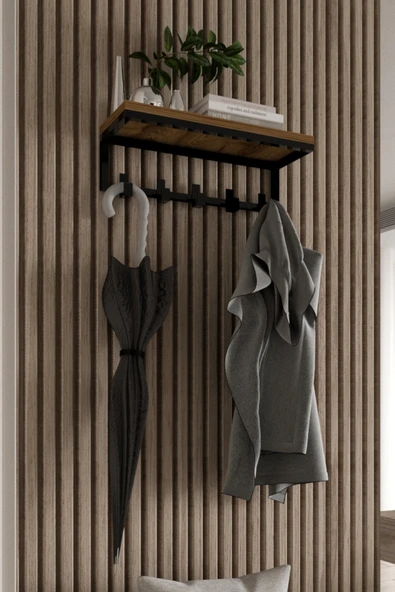 AJU Modern Portmanto Duvar Tipi Askılık ve Raf Ceket Şemsiye Çanta Havlu Elbise Posta Hol Koridor Askısı - 3