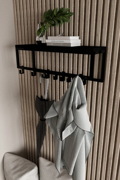 AJU Modern Duvar Askılığı | Raflı Metal Askılık | Dekoratif Giriş ve Antre Düzenleyici - 5
