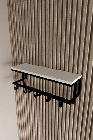 AJU Raflı Metal Duvar Askılığı – Modern Ceket, Mont, Havlu ve Şemsiye Askısı - Resim 6