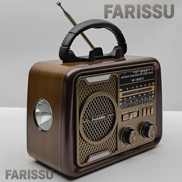 BK-7080BTS Nostaljik Görünümlü, Solar Şarjlı, USB/TF Kart/Bluetooth Müzik Çalar ve Fener - 7