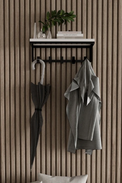 AJU Modern Portmanto Duvar Tipi Askılık ve Raf Ceket Şemsiye Çanta Havlu Elbise Posta Hol Koridor Askısı - Resim 2