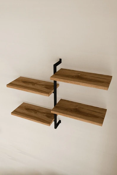 AJU 4 Katlı Duvar Rafı Metal Çerçeveli Dekoratif Kitaplık ve Raf Ünitesi Modern ve Minimalist Tasarım - 7