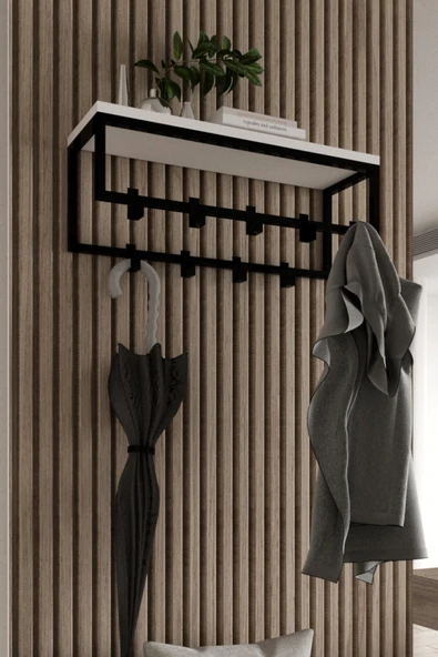 AJU Modern Duvar Askılığı | Raflı Metal Askılık | Dekoratif Giriş ve Antre Düzenleyici - 2