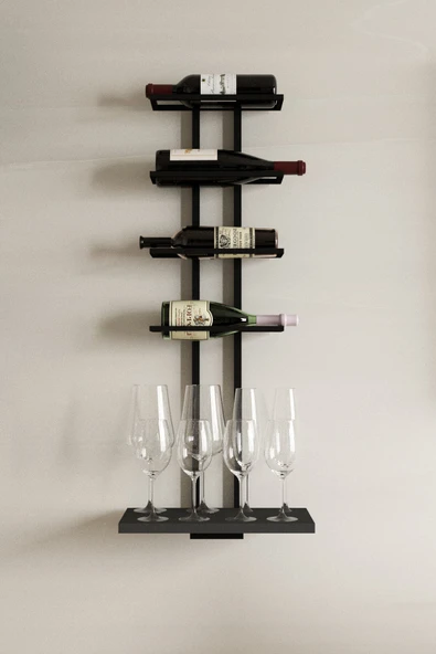 AJU Şaraplık Ve Kadeh Rafı Duvara Monte Şarap Mahzeni Modern Duvar Alkol Rafı – Metal Ve Ahşap Tasarım - 2