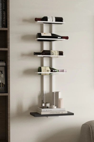 AJU Şaraplık Ve Kadeh Rafı Duvara Monte Şarap Mahzeni Modern Duvar Alkol Rafı – Metal Ve Ahşap Tasarım - 5