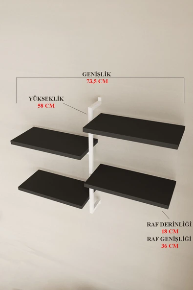 AJU 4 Katlı Duvar Rafı Metal Çerçeveli Dekoratif Kitaplık ve Raf Ünitesi Modern ve Minimalist Tasarım - 6