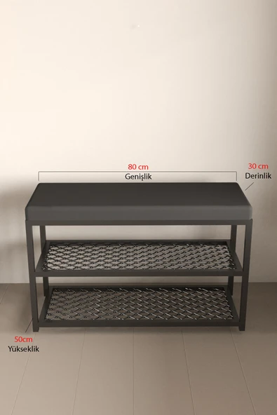 AJU Ayakkabılık Puflu Süngerli Oturaklı Metal Ayakkabı Rafı Modern Vestiyer Baklavalı Metal Tasarım - 8