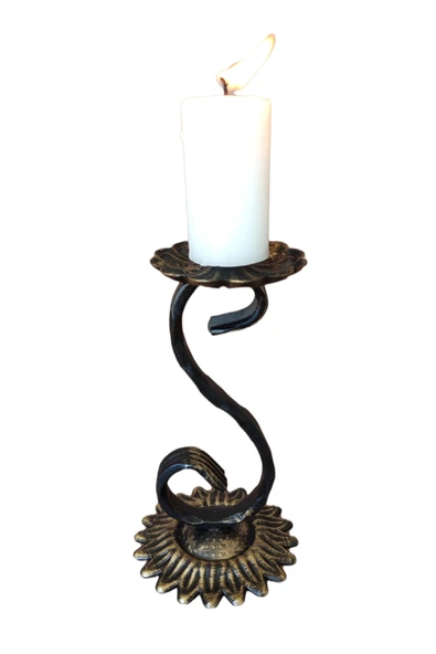 AJU Şamdan Ferforje Mumluk Vintage Retro Dekoratif Ev Bahçe Balkon Ofis Dekorasyonu Eskitme Gold Şamdan.