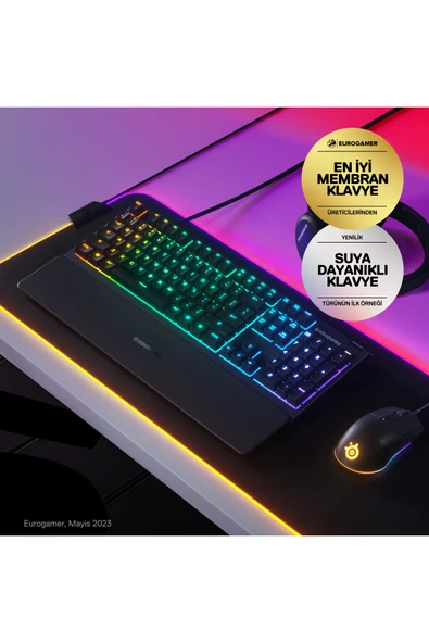 (OUTLET) SteelSeries Apex 3 Kablolu IP32 Suya Dayanıklı RGB Aydınlatmalı Gaming Türkçe Klavye - Resim 3