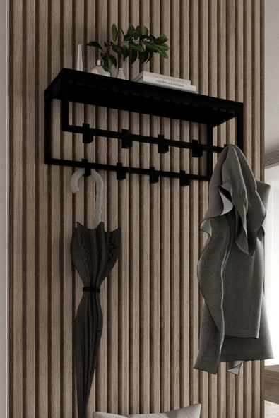 AJU Modern Duvar Askılığı | Raflı Metal Askılık | Dekoratif Giriş ve Antre Düzenleyici - 2