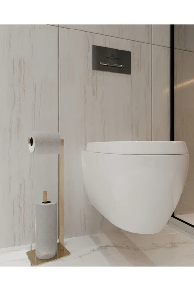 AJU Tuvalet Kağıtlığı Yedekli Gold Tasarım Ağır Döküm Ayaklı Devrilmez Banyo Tuvalet Kurulum Gerektirmez
