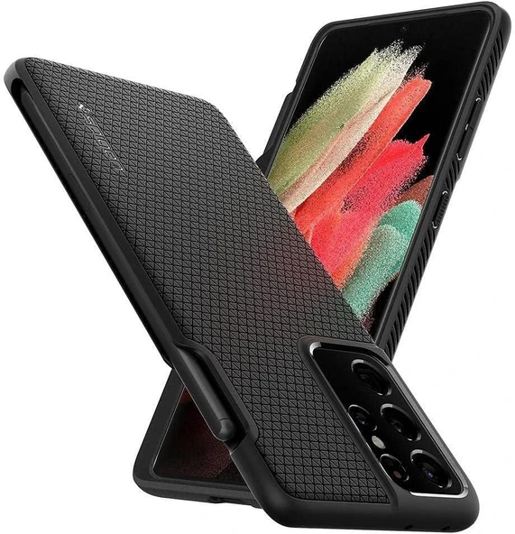Spigen Galaxy S21 Ultra ile Uyumlu ince Kılıf Liquid Air Hava Kanalı Teknolojisi™ Askeri Sınıf Koruma Dokulu Yüzey Kapak Matte Black - Resim 3