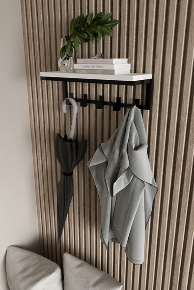 AJU Modern Portmanto Duvar Tipi Askılık ve Raf Ceket Şemsiye Çanta Havlu Elbise Posta Hol Koridor Askısı ürün görseli