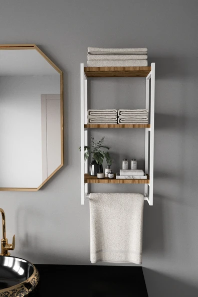 AJU Havluluk Duvar Rafı 3 Katlı Raf Banyo Mutfak Düzenleyici Modern Geniş Depolama Rafı Şık Havlu Askısı - 3