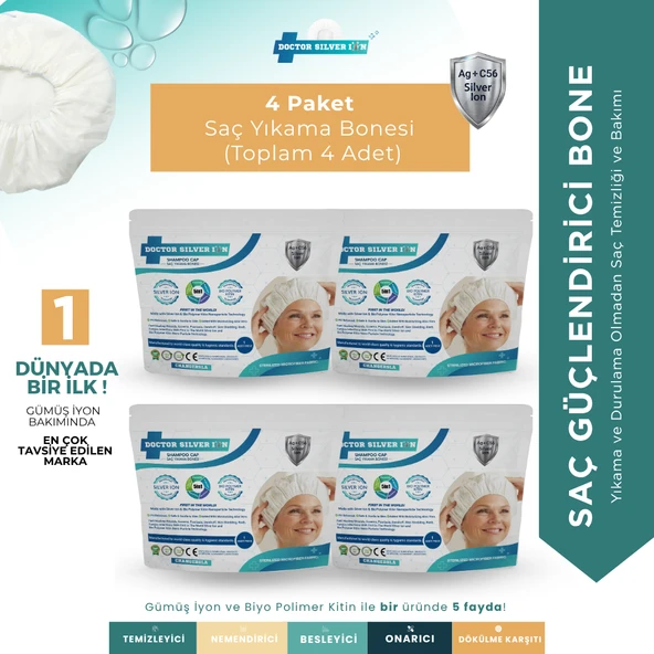 Gümüş İyonlu Saç Yıkama Bonesi 4'lü , Durulama Gerektirmez , Hasta Ve Yatalak Bakım ürün görseli
