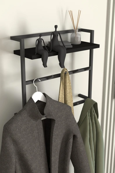 AJU Raflı Duvar Askılığı Portmanto Modern Metal Askılık Hol Koridor Mutfak Banyo Elbise Havlu Askısı ürün görseli 1