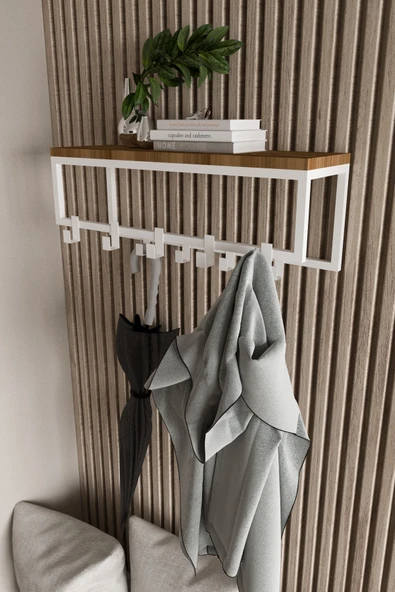 AJU Modern Duvar Askılığı | Raflı Metal Askılık | Dekoratif Giriş ve Antre Düzenleyici - 5