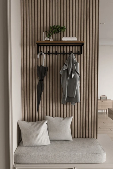 AJU Portmanto Duvar Askısı 6 Kanca Geniş Askılık Elbise Palto Şemsiye Askısı Banyo Mutfak Ev Askılığı - Resim 4