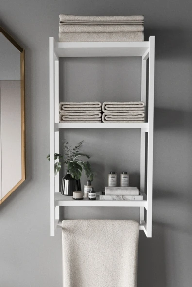 AJU Havluluk Duvar Rafı 3 Katlı Raf Banyo Mutfak Düzenleyici Modern Geniş Depolama Rafı Şık Havlu Askısı