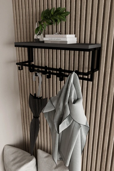 AJU Raflı Metal Duvar Askılığı – Modern Ceket, Mont, Havlu ve Şemsiye Askısı - 3