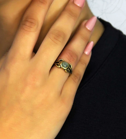 Doğal Taş Yeşil Akik Doğal Taşlı Antik Model Kadın Ayarlanabillir Yüzük euy79ya - Resim 2
