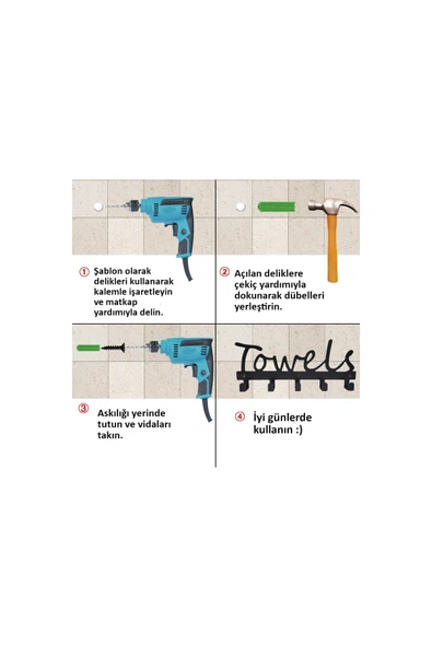 AJU Towels Havlu Askısı Kancalı Duvara Monte Paslanmaz Su Geçirmez Havlu Bornoz Giysi Askısı Şık Tasarım - 5