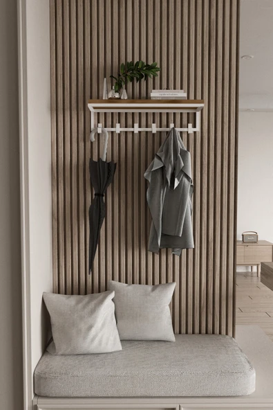 AJU Portmanto Duvar Askısı 6 Kanca Geniş Askılık Elbise Palto Şemsiye Askısı Banyo Mutfak Ev Askılığı - 4