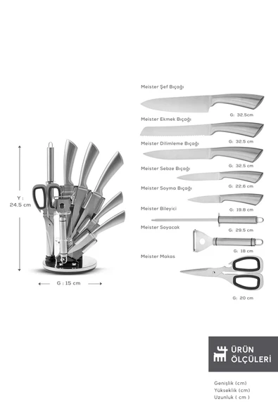 Meister Bremen Alman Çeliği 9 Parça Bıçak Seti - Resim 5
