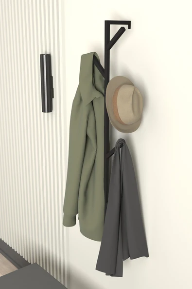 AJU 9 Kollu Antre Hol Metal Askılık - Çanta Şal Mont Havlu Bornoz Çok Amaçlı Fidan Askılığı - Siyah - 4