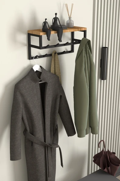 AJU Raflı Duvar Askılığı Portmanto Modern Metal Askılık Hol Koridor Mutfak Banyo Havlu Elbise Askısı - 2