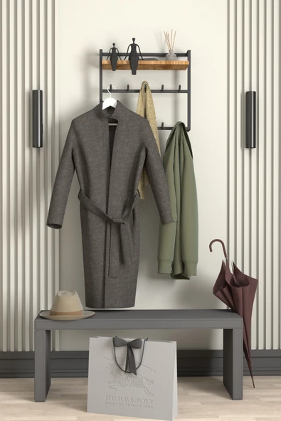 AJU Raflı Duvar Askılığı Portmanto Modern Metal Askılık Hol Koridor Mutfak Banyo Elbise Havlu Askısı - 4