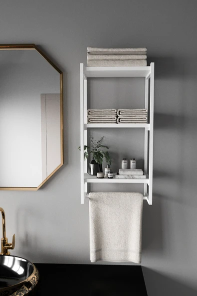 AJU Havluluk Duvar Rafı 3 Katlı Raf Banyo Mutfak Düzenleyici Modern Geniş Depolama Rafı Şık Havlu Askısı - 3