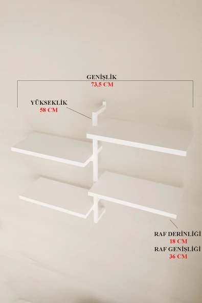AJU 4 Katlı Duvar Rafı Metal Çerçeveli Dekoratif Kitaplık ve Raf Ünitesi Modern ve Minimalist Tasarım - 6