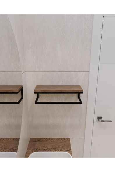 AJU Havluluk Duvara Monte Raf Aksesuarlık Şal Askılığı Ev Banyo Mutfak Düzenleyici Çok Amaçlı Raf Ceviz - 6