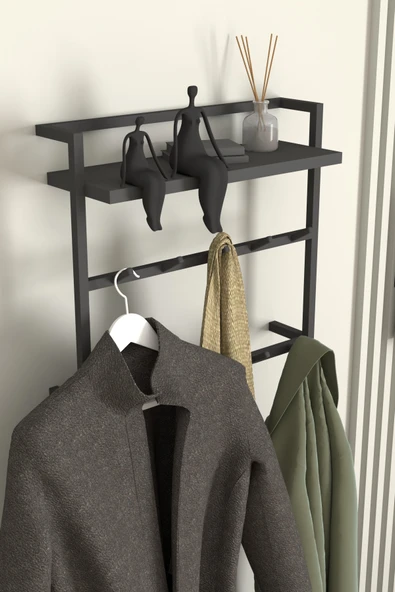 AJU Raflı Duvar Askılığı Portmanto Modern Metal Askılık Hol Koridor Mutfak Banyo Elbise Havlu Askısı