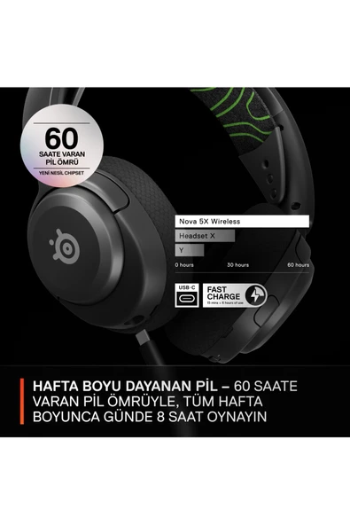 (OUTLET) SteelSeries Arctis Nova 5X Wireless ve Bluetooth Xbox ve PC Kablosuz Oyuncu Kulaklığı - Siyah - Resim 6