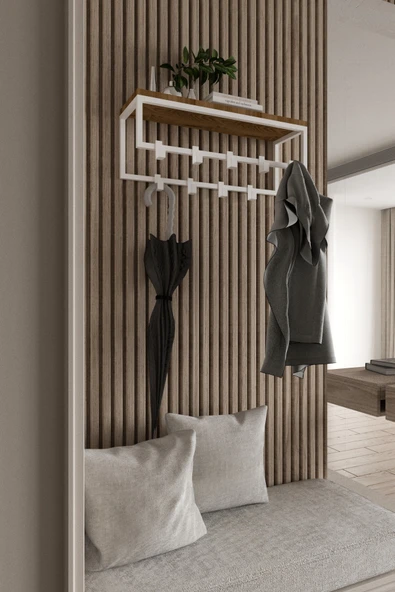 AJU Modern Duvar Askılığı | Raflı Metal Askılık | Dekoratif Giriş ve Antre Düzenleyici - 4