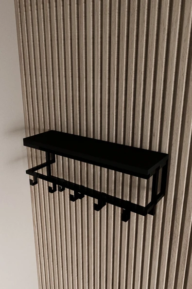 AJU Raflı Metal Duvar Askılığı – Modern Ceket, Mont, Havlu ve Şemsiye Askısı - 6