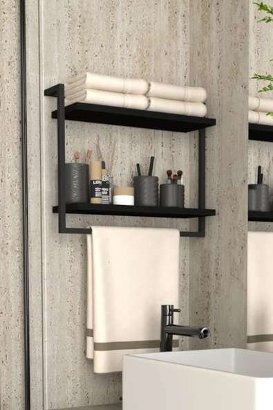 AJU 2 Katlı Raf Havluluk Kitaplık Aksesuar Rafı Ev Banyo Mutfak Düzenleyici Çok Amaçlı Raf Geniş Aralık - 3