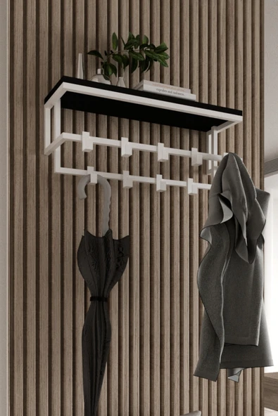 AJU Raflı Metal Duvar Askılığı – Modern Ceket, Mont, Havlu ve Şemsiye Askısı - 2