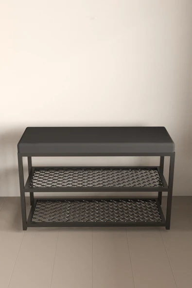 AJU Ayakkabılık Puflu Süngerli Oturaklı Metal Ayakkabı Rafı Modern Vestiyer Baklavalı Metal Tasarım - 7