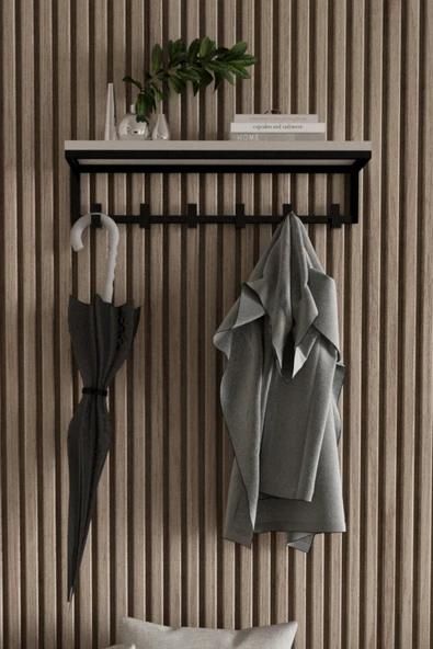 AJU Portmanto Duvar Askısı 6 Kanca Geniş Askılık Elbise Palto Şemsiye Askısı Banyo Mutfak Ev Askılığı