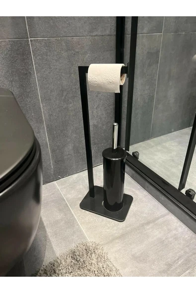 AJU Tuvalet Kağıtlığı Siyah Fırçalı Özel Tasarım Ağır Döküm Ayaklı Devrilmez Banyo Kurulum Gerektirmez