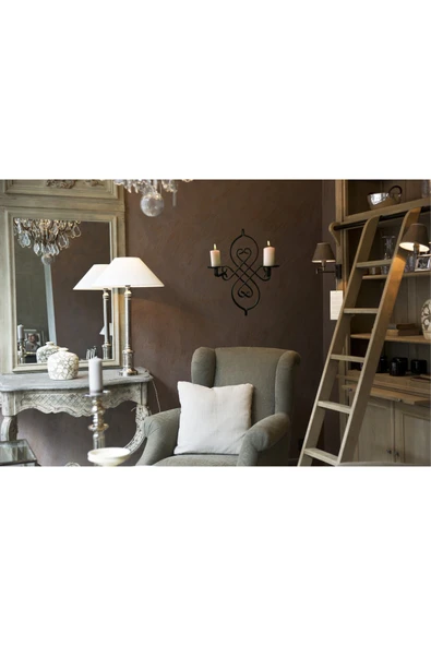 AJU Mumluk Ferforje Aplik Şamdan Dekoratif Duvar Monte Metal Ev Bahçe Balkon Dekorasyonu Paslanmaz Siyah - 6