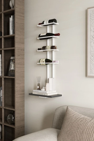 AJU Şaraplık Ve Kadeh Rafı Duvara Monte Şarap Mahzeni Modern Duvar Alkol Rafı – Metal Ve Ahşap Tasarım - 4